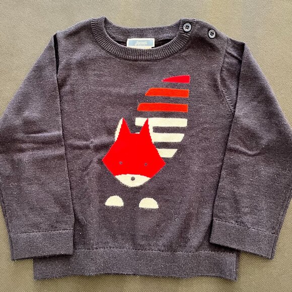 Jacadi Navy 100% Cotton Fox Sweater size 36 M / 96 cm NWT